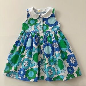 Mini Boden Girls 4-5 Blue Green Floral Button-Front Dress Spring Summer